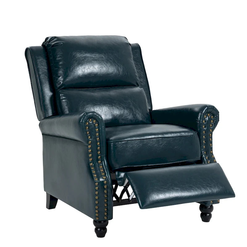 Classic PU Leather Pushback Recliner Chair with Rolled Arms and Nailhead Trim