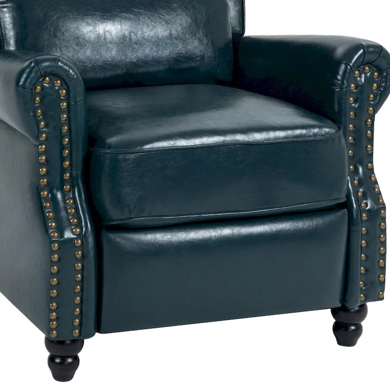 Classic PU Leather Pushback Recliner Chair with Rolled Arms and Nailhead Trim