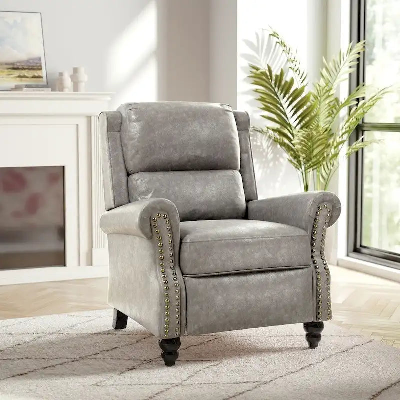 Classic PU Leather Pushback Recliner Chair with Rolled Arms and Nailhead Trim