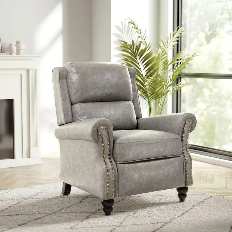 Classic PU Leather Pushback Recliner Chair with Rolled Arms and Nailhead Trim