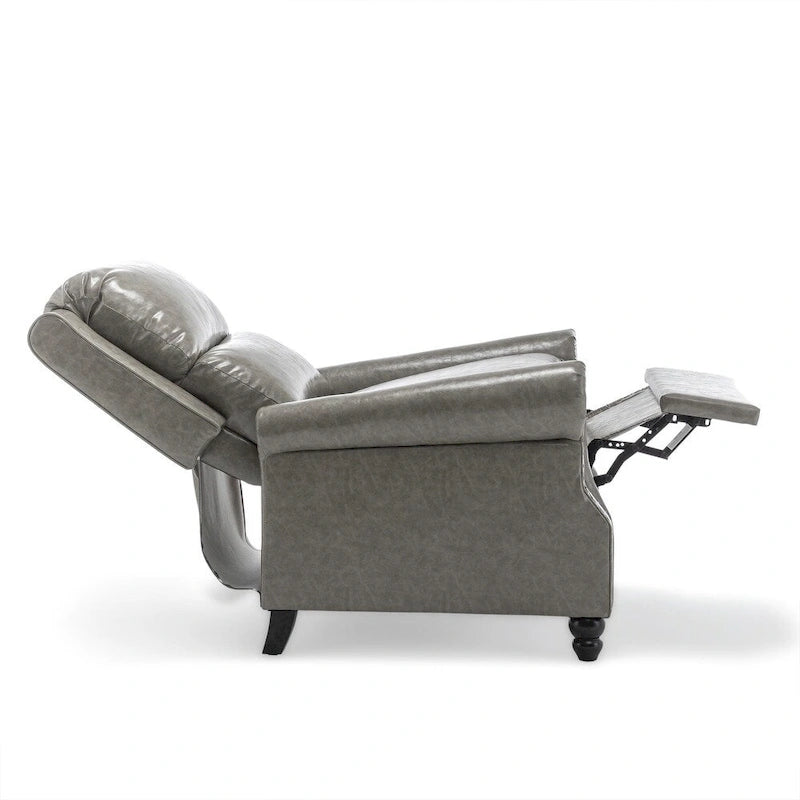 Classic PU Leather Pushback Recliner Chair with Rolled Arms and Nailhead Trim