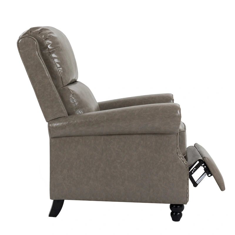 Classic PU Leather Pushback Recliner Chair with Rolled Arms and Nailhead Trim