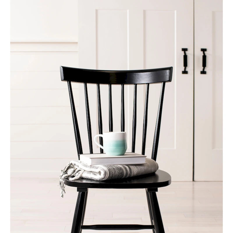 Classic Farmhouse Spindle Back Dining Chair with Curved Armless Design