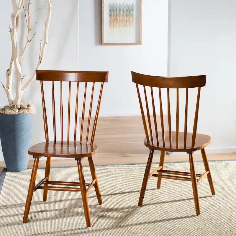 Classic Farmhouse Spindle Back Dining Chair with Curved Armless Design