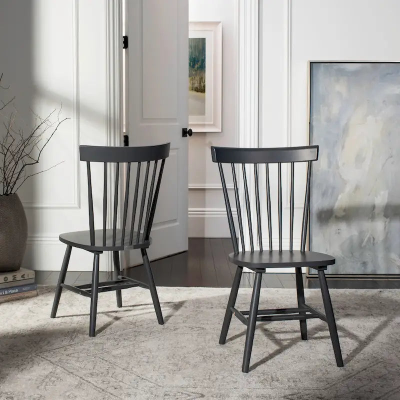 Classic Farmhouse Spindle Back Dining Chair with Curved Armless Design