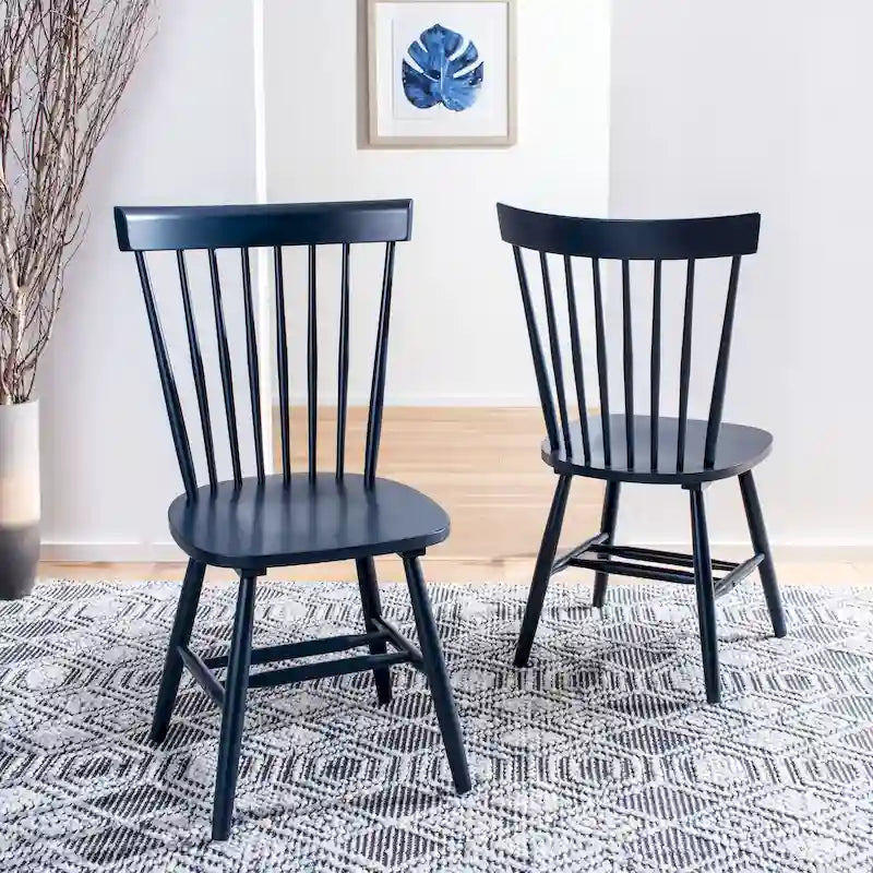 Classic Farmhouse Spindle Back Dining Chair with Curved Armless Design