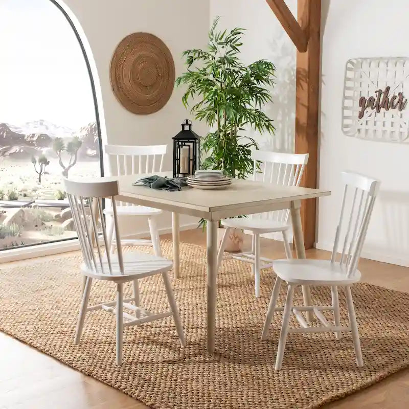 Classic Farmhouse Spindle Back Dining Chair with Curved Armless Design