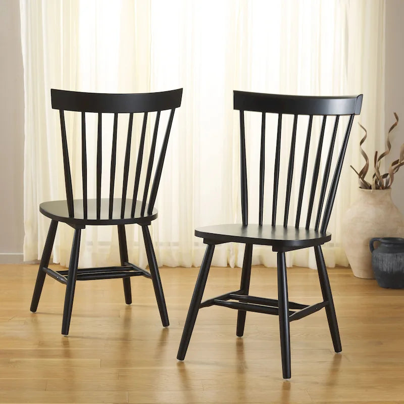 Classic Farmhouse Spindle Back Dining Chair with Curved Armless Design