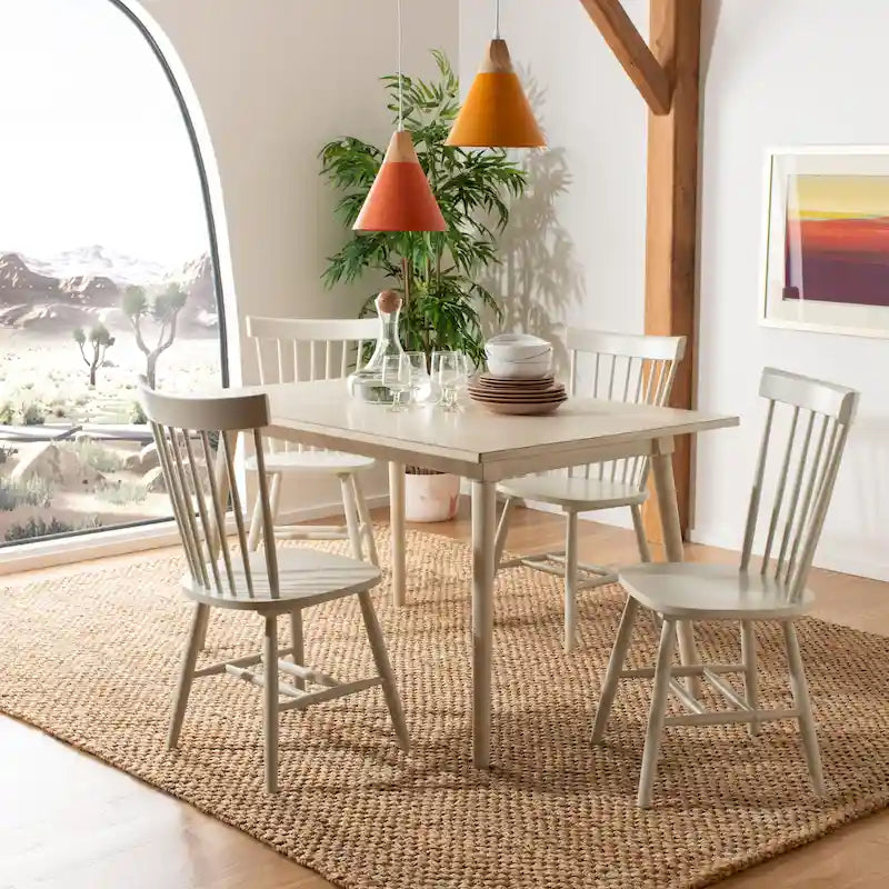 Classic Farmhouse Spindle Back Dining Chair with Curved Armless Design