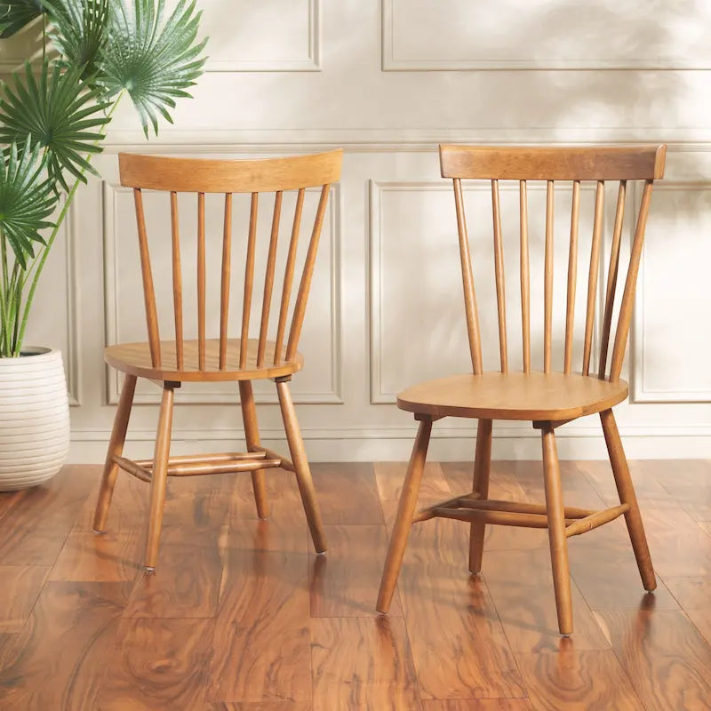 Classic Farmhouse Spindle Back Dining Chair with Curved Armless Design