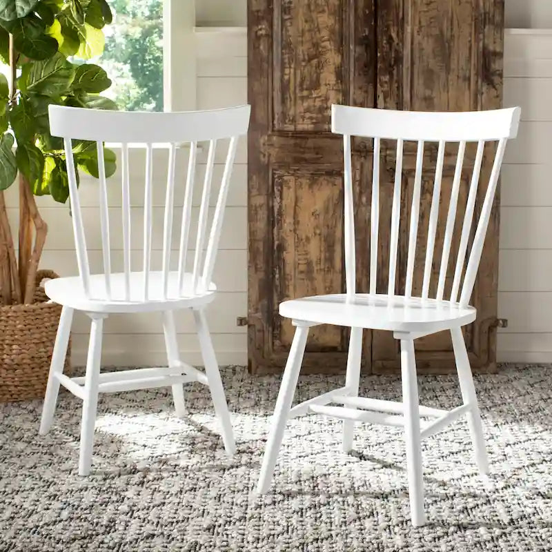 Classic Farmhouse Spindle Back Dining Chair with Curved Armless Design