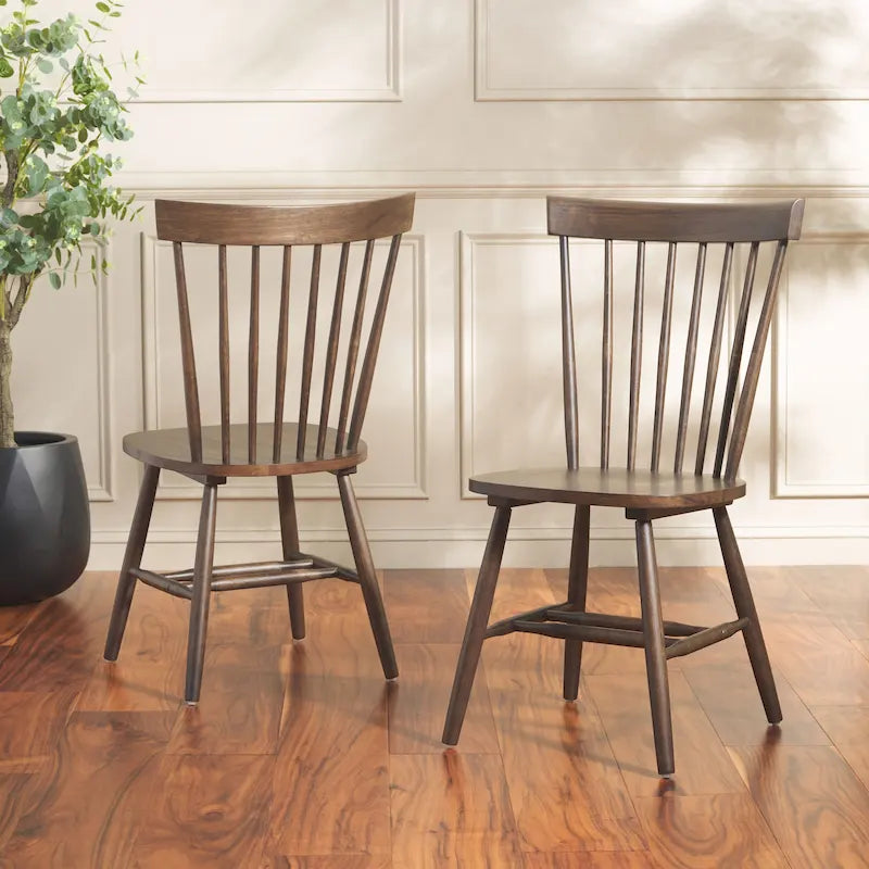 Classic Farmhouse Spindle Back Dining Chair with Curved Armless Design