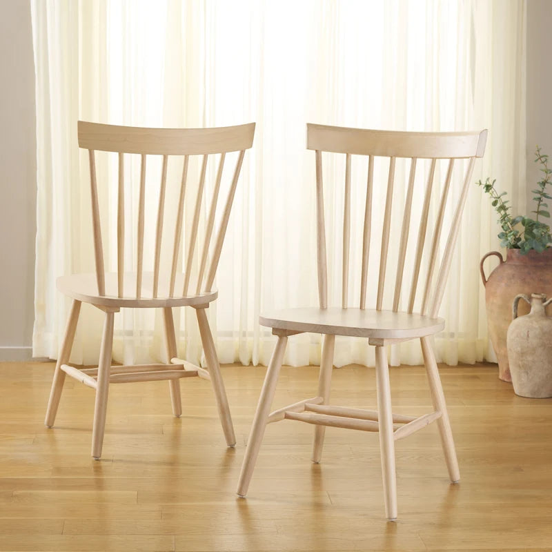 Classic Farmhouse Spindle Back Dining Chair with Curved Armless Design