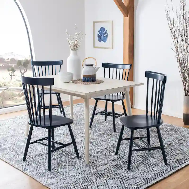 Classic Farmhouse Spindle Back Dining Chair with Curved Armless Design
