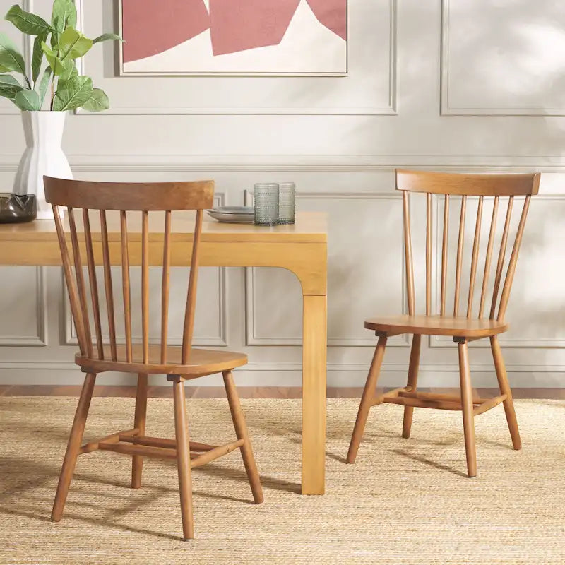 Classic Farmhouse Spindle Back Dining Chair with Curved Armless Design