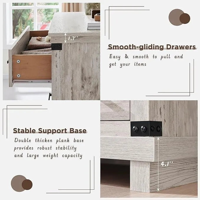 Rustic Farmhouse Six Drawer Wood Dresser with Antiqued Metal Handles
