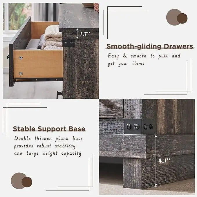 Rustic Farmhouse Six Drawer Wood Dresser with Antiqued Metal Handles