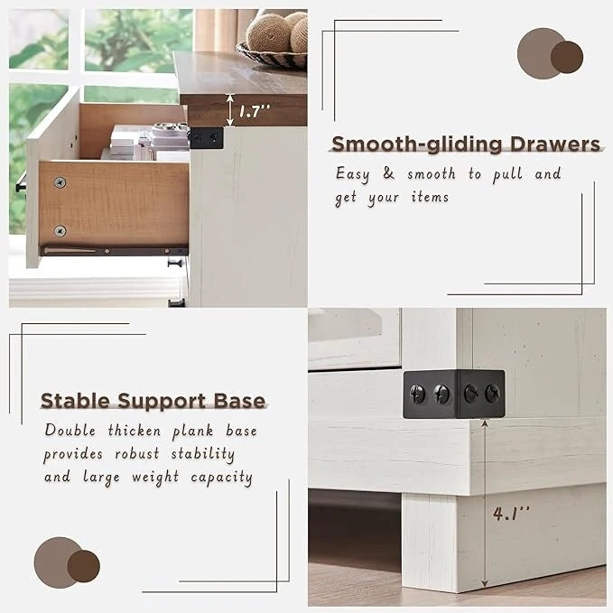 Rustic Farmhouse Six Drawer Wood Dresser with Antiqued Metal Handles
