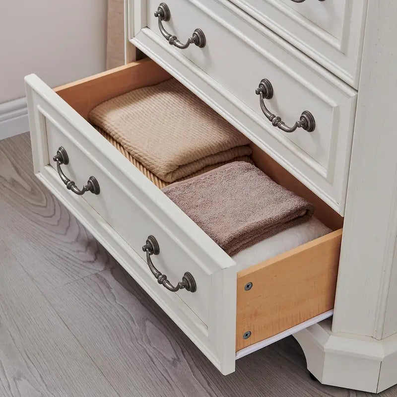 Rustic Farmhouse Five Drawer Dresser with Vintage Handles and Storage