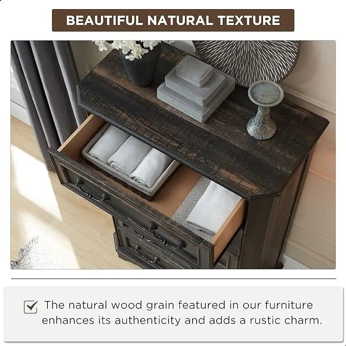 Rustic Farmhouse Five Drawer Dresser with Vintage Handles and Storage