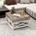 Rustic Square Coffee Table with Storage Shelf and Crossed Frame
