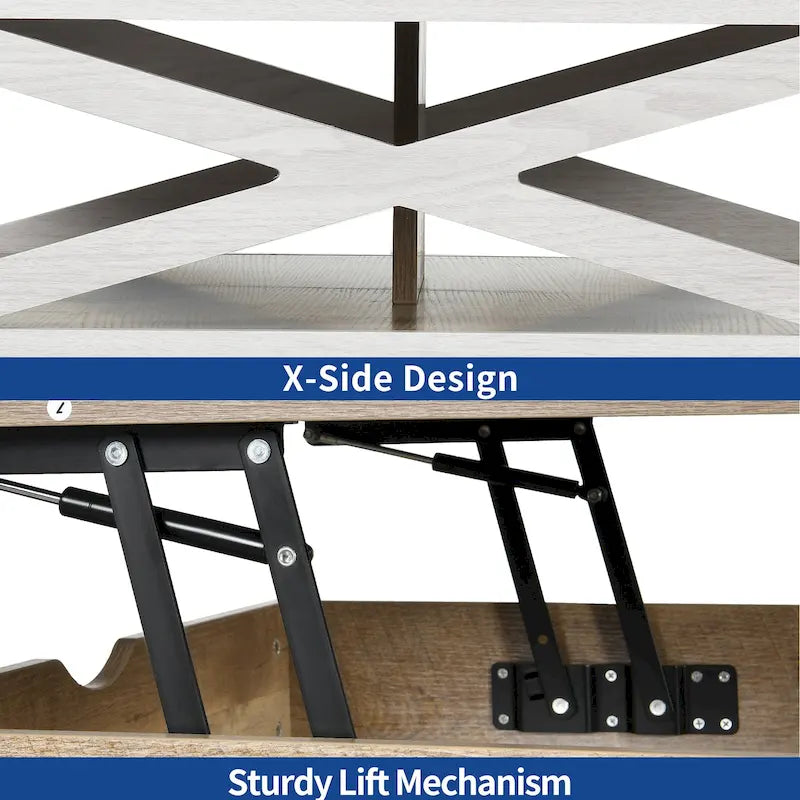Rustic Square Coffee Table with Storage Shelf and Crossed Frame
