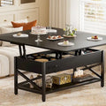 Industrial Lift-Top Coffee Table with Storage, LED Lighting and USB