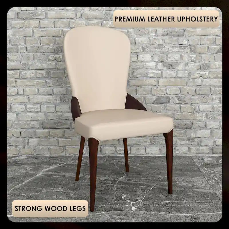 Modern Two-Tone Leather Upholstered Dining Chair with Solid Wood Legs