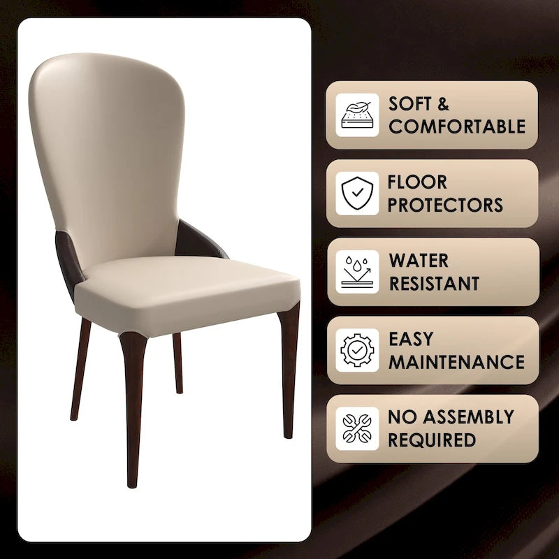Modern Two-Tone Leather Upholstered Dining Chair with Solid Wood Legs