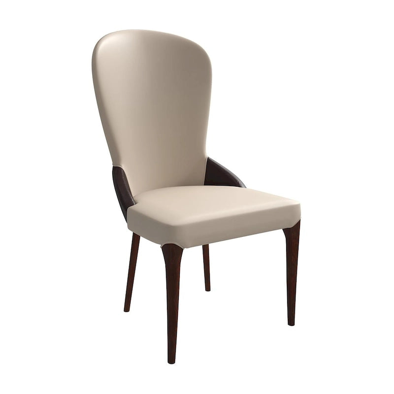 Modern Two-Tone Leather Upholstered Dining Chair with Solid Wood Legs