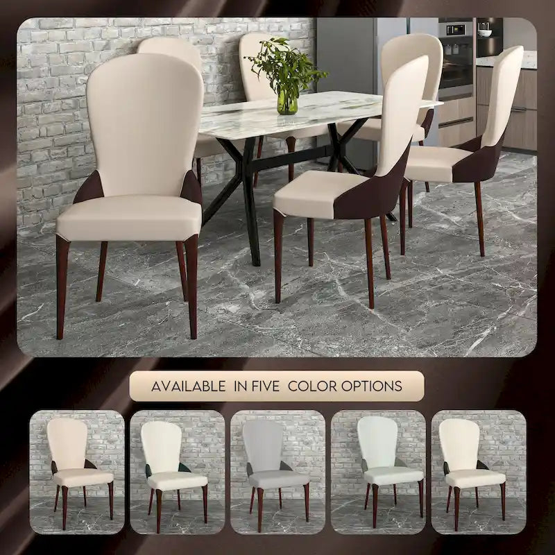 Modern Two-Tone Leather Upholstered Dining Chair with Solid Wood Legs