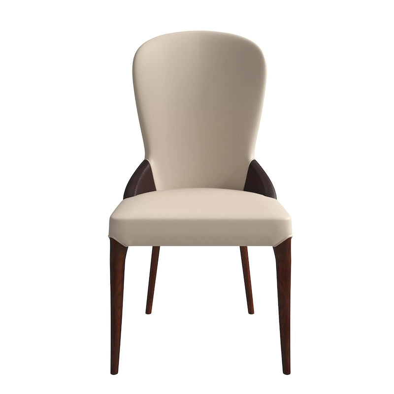 Modern Two-Tone Leather Upholstered Dining Chair with Solid Wood Legs