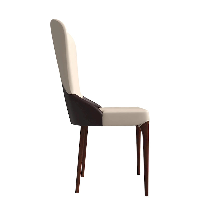 Modern Two-Tone Leather Upholstered Dining Chair with Solid Wood Legs