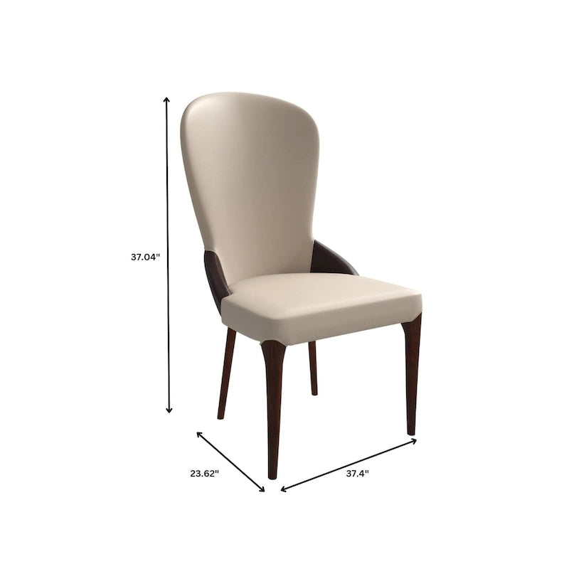 Modern Two-Tone Leather Upholstered Dining Chair with Solid Wood Legs
