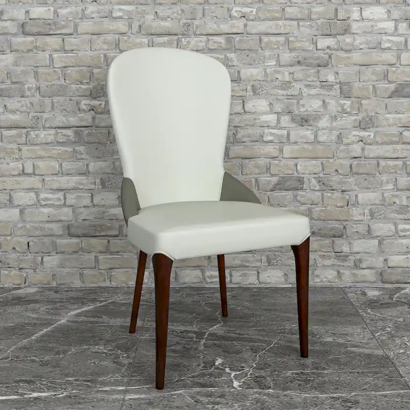 Modern Two-Tone Leather Upholstered Dining Chair with Solid Wood Legs