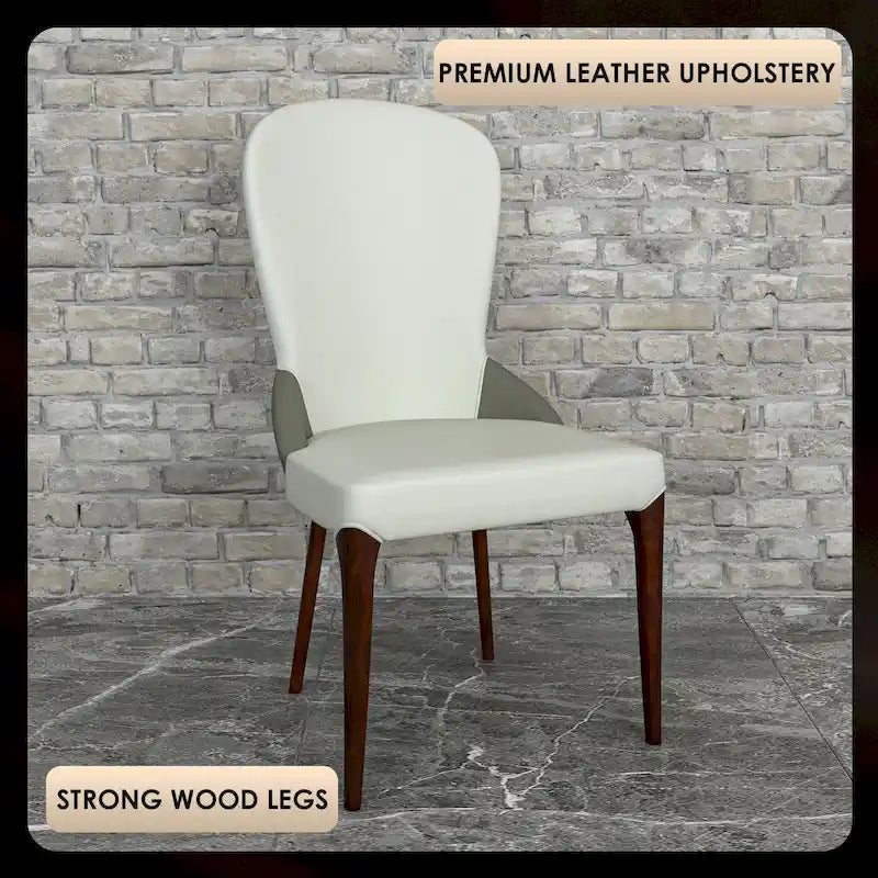 Modern Two-Tone Leather Upholstered Dining Chair with Solid Wood Legs