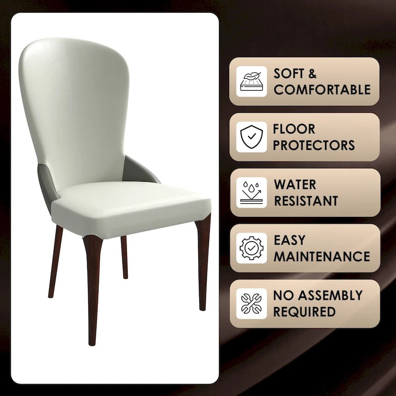 Modern Two-Tone Leather Upholstered Dining Chair with Solid Wood Legs