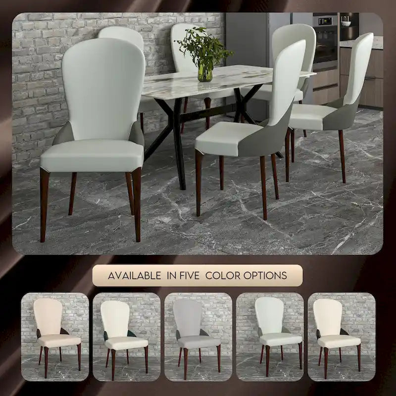 Modern Two-Tone Leather Upholstered Dining Chair with Solid Wood Legs