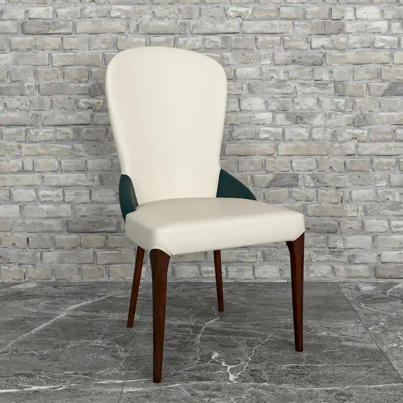 Modern Two-Tone Leather Upholstered Dining Chair with Solid Wood Legs