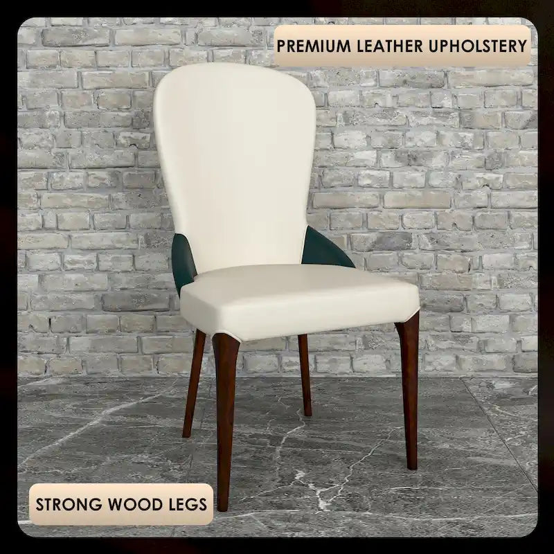 Modern Two-Tone Leather Upholstered Dining Chair with Solid Wood Legs