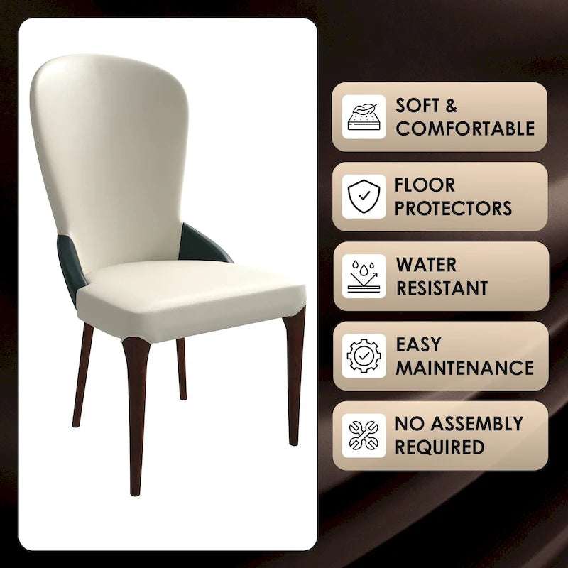 Modern Two-Tone Leather Upholstered Dining Chair with Solid Wood Legs