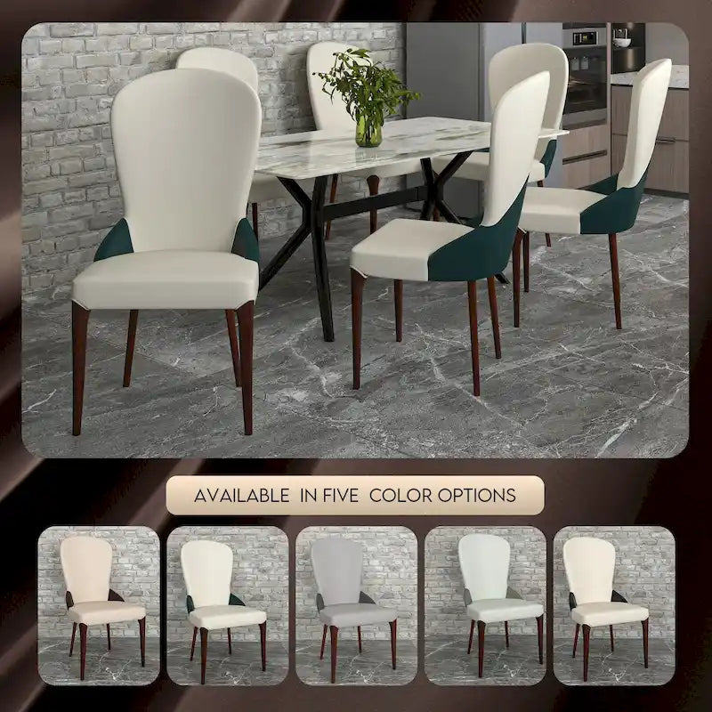 Modern Two-Tone Leather Upholstered Dining Chair with Solid Wood Legs