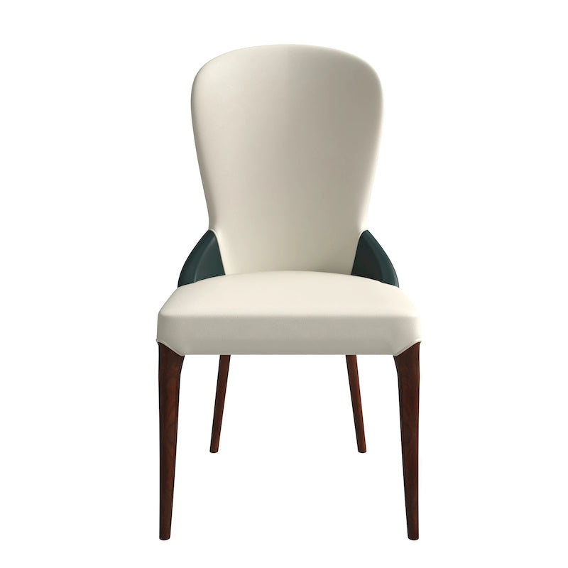 Modern Two-Tone Leather Upholstered Dining Chair with Solid Wood Legs
