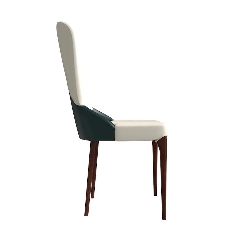 Modern Two-Tone Leather Upholstered Dining Chair with Solid Wood Legs