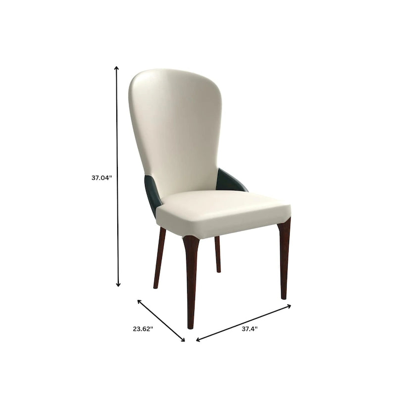 Modern Two-Tone Leather Upholstered Dining Chair with Solid Wood Legs