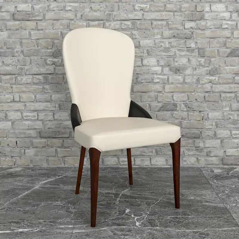 Modern Two-Tone Leather Upholstered Dining Chair with Solid Wood Legs
