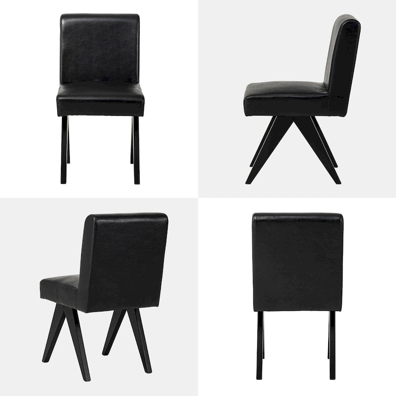 Mid-Century Faux Leather Upholstered Dining Chair with V-Shaped Wooden Legs