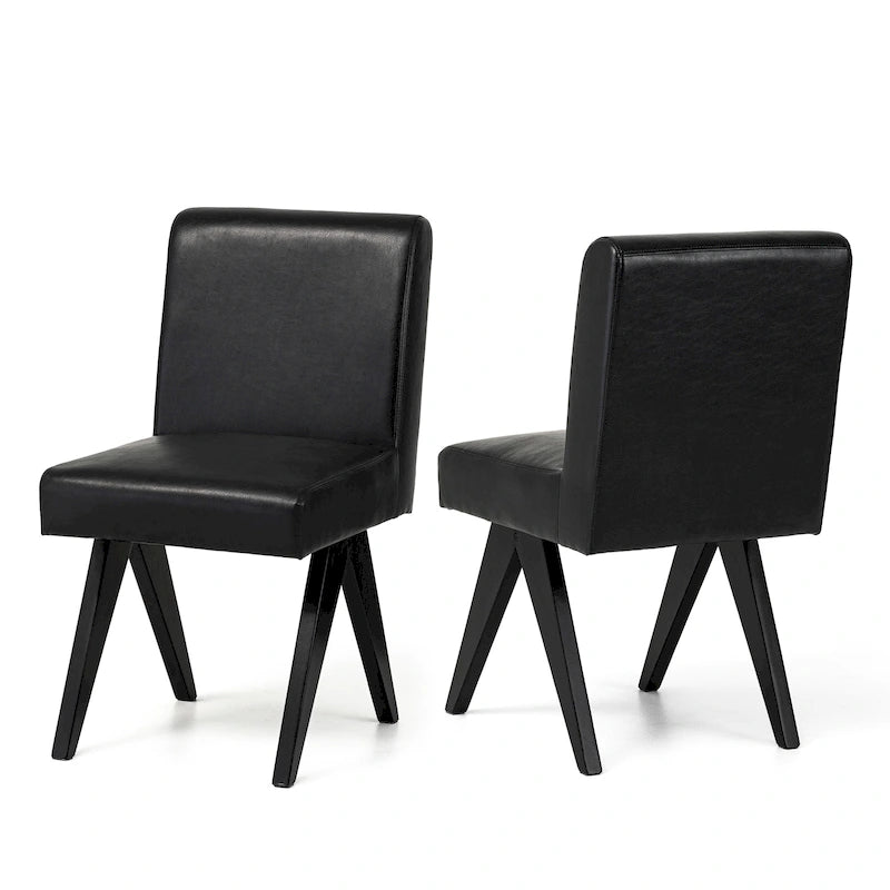 Mid-Century Faux Leather Upholstered Dining Chair with V-Shaped Wooden Legs
