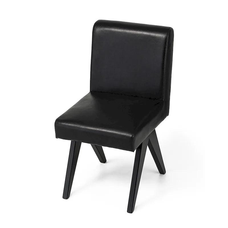 Mid-Century Faux Leather Upholstered Dining Chair with V-Shaped Wooden Legs