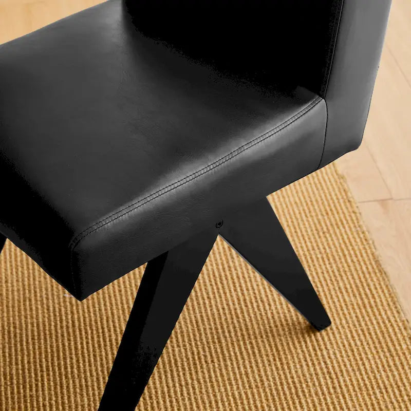 Mid-Century Faux Leather Upholstered Dining Chair with V-Shaped Wooden Legs